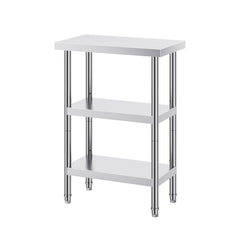 Stainless Steel Food Prep Table, 14 x 24 x 34 Inch Commercial Kitchen Worktable, with 2 Adjustable Undershelf, Heavy Duty Prep Table Metal Work Table for BBQ, Kitchen, Home, and Garage