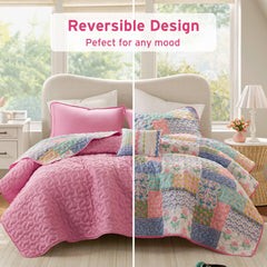 3-Piece Twin/Twin XL 3pcs Quilt Set,Pink