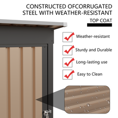 4.27FT x2.42FT Metal Garden Shed 5 X 3 FT Pent Roof with Hinge Door