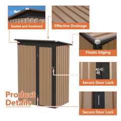 4.27FT x2.42FT Metal Garden Shed 5 X 3 FT Pent Roof with Hinge Door