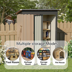 4.27FT x2.42FT Metal Garden Shed 5 X 3 FT Pent Roof with Hinge Door