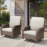 Patio Wicker Rocking Swivel Glider Rocker Cushioned Chairs Set of 2 for Porch Balcony Backyard, Beige
