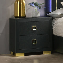 Gorgeous Black 1pc Nightstand Square Pull Handle Metal Legs Bedside Table Bedroom Furniture