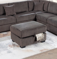 Chocolate Fur-Like Corduroy Sectional Sofa Reversible Chaise Sofa w USB Storage Ottoman Upholstered Couch Pillows 3pc Set Living Room