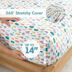3 PCS Twin XL Cotton Flannel Printed Sheet Set White Holiday Trees