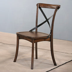 Dark Oak Finish Dining Side Chairs Set of 2 Wooden Kitchen Furniture X-Design Metal Accent Black