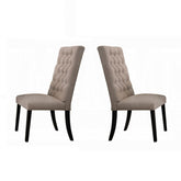 Traditional Elegant Side Chairs Set of 2pc Button Tufted Back Comfort Seat Cushion Tan Fabric and Black Finish Dining Furniture