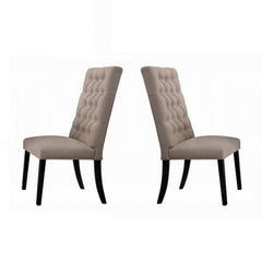 Traditional Elegant Side Chairs Set of 2pc Button Tufted Back Comfort Seat Cushion Tan Fabric and Black Finish Dining Furniture