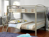 Metallic Gold Finish Contemporary Style Full Over Full Bunk Bed Full Metal Structure Movable Ladder Top Bed Rails Convert Into Two Separate Bed