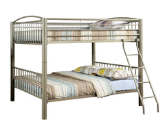 Metallic Gold Finish Contemporary Style Full Over Full Bunk Bed Full Metal Structure Movable Ladder Top Bed Rails Convert Into Two Separate Bed