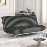Charcoal Finish Contemporary Style Futon Sofa Bed Convert Into Bed With Hidden Support Metal Leg chrome Finish Base Legs