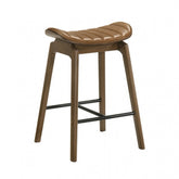 2pc Counter Height Chair Solid Base Metal Footrest Contoured Saddle Seats Walnut Finish Dining Room