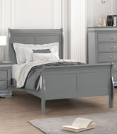 Gray Color Sleigh Design 1pc Twin Size Bed Bedroom Furniture Louis Phillipe Bed Bracket Feet Wooden