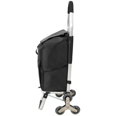 Shopping Stair Trolley with Wheels,Trolley Black Foldable Shopping Cart,Removable Shopping Oxford Waterproof Bag,Stainless Steel Triangular Wheels, Black
