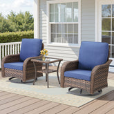 3 Pieces Outdoor Furniture Set, Outdoor Swivel Gliders Rocker, Wicker Patio Bistro Set with Side Tablerd for Porch Deck Backyard, Blue