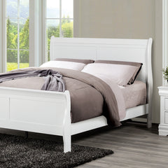 Classic White Sleigh 1pc Queen Size Bed Bedroom Furniture Louis Phillipe Bed Bracket Feet Wooden