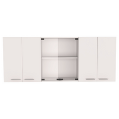 Wall cabinet 24" H, four Doors, with two internal Shelves and internal plate and glass organizer, two Storage Shelves with two glass Doors, White