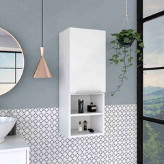 Medicine Single Door Cabinet 32" H, Two Interior Shelves, Two External Shelves, White