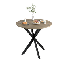 31.5 Inch Round Dining Table, Small Circle Kitchen Table with Metal Black Legs for 2-4 people,Modern Dining Room Table, Brown (only table)