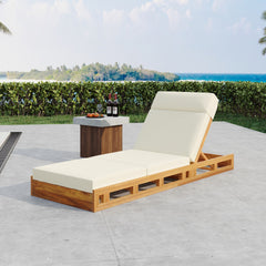 LOUNGE CHAISE SET WITH HEADREST, ACACIA WOOD WITH WATER-RESISTANT LOUNGE CUSHIONS (BEIGE & 3-FOLD & 4 inch) - MATCHING DARK GREY/CREAM VERSION AVAILABLE