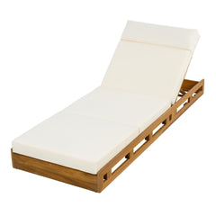 LOUNGE CHAISE SET WITH HEADREST, ACACIA WOOD WITH WATER-RESISTANT LOUNGE CUSHIONS (BEIGE & 3-FOLD & 4 inch) - MATCHING DARK GREY/CREAM VERSION AVAILABLE