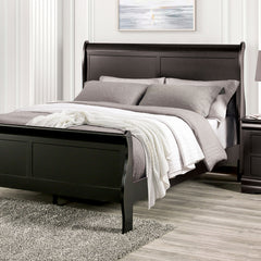 Black Sleigh Design Queen Size Bed Bedroom Furniture 1pc Louis Phillipe Bed Bracket Feet