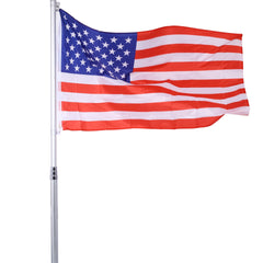 16FT Telescopic Flag Pole Kit for July 4th – Heavy Duty Aluminum, 3x5 USA Flag Included, 360° Tangle-Free Clips