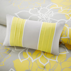 Printed Cotton Sateen Comforter Set Taupe Grey/Yellow King