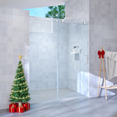 56" - 60" W x 76" H Single Sliding Shower Door, Frameless Bathroom Sliding Door with 1/4" (6mm) Tempered Glass for Walk-in Shower, Brushed Nickel GF-25D06-60BNX