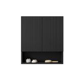 TOBI 26" Wall-Mounted Striped Bathroom Cabinet, with Doors, Shelf and Open Storage Compartment Over The Toilet Storage Cabinet for Bathroom, Kitchen, Laundry Room, Black Color