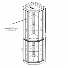 Corner Lighted Curio Cabinet Corner Glass Cabinet Lighted Curio Cabinet Corner Display Case for Living Room, Curio Cabinet, Antique collection, Wine,Bar Glass Storage Light Included,Dark Cherry