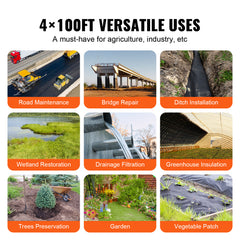 Non-Woven Geotextile Fabric 4x100FT 8OZ Ground Cover Weed Control Fabric