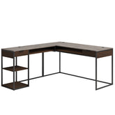 L-Shaped Desk with Five-Shelf Bookcase, Brown finish
