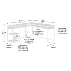 L-Shaped Desk with Five-Shelf Bookcase, Brown finish