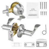 Entry Door Locksets with Deadbolt 5 Pack Keyed Alike Satin Nickel Lever