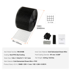 8 inch x 100ft Solar Panel Bird Guard, Critter Guard Roll Kit with 100pcs Stainless Steel Fasteners, Solar Panel Guard with Rust-proof PVC Coating, 1/2 inch Wire Roll Mesh