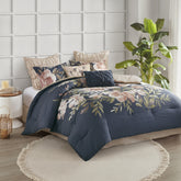 8 Piece Cotton Comforter Set Navy Queen