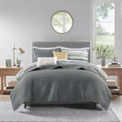 8 Piece Printed Seersucker Comforter and Quilt Set Collection Yellow King/Cal King