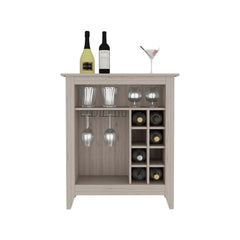 Bar Cabinet Castle, One Open Shelf, Six Wine Cubbies, Light Gray Finish