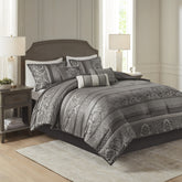 7 Piece Jacquard Comforter Set Grey King