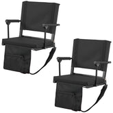 Stadium Seat, Portable Bleacher Seat with Armrest, Back Support and Thick Cushion, Bench Chair for Bleacher Includes Shoulder Strap, Hooks, Cup Holder, Black Football Bleachers Seats, 2PCS