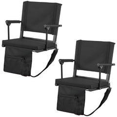 Stadium Seat, Portable Bleacher Seat with Armrest, Back Support and Thick Cushion, Bench Chair for Bleacher Includes Shoulder Strap, Hooks, Cup Holder, Black Football Bleachers Seats, 2PCS