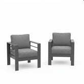 2-Pack 28" All-Weather Aluminum Patio Armchairs with Thick Dark Gray Cushions & Gray Frame