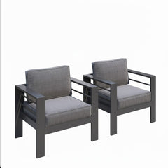 2-Pack 28" All-Weather Aluminum Patio Armchairs with Thick Dark Gray Cushions & Gray Frame