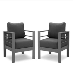 2-Pack 28" All-Weather Aluminum Patio Armchairs with Thick Dark Gray Cushions & Gray Frame