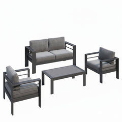 4-Piece Modern Aluminum Patio Conversation Set, 4-Seat Outdoor Sofa with Thick Dark Gray Cushions & Gray Frame and Coffee Table