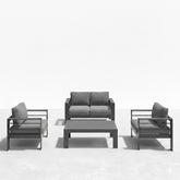 4-Piece Modern Aluminum Patio Conversation Set, 4-Seat Outdoor Sofa with Thick Dark Gray Cushions & Gray Frame and Coffee Table