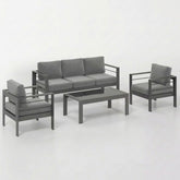 4-Piece Modern Aluminum Patio Conversation Set, 5-Seat Outdoor Sofa with Thick Dark Gray Cushions & Gray Frame and Coffee Table