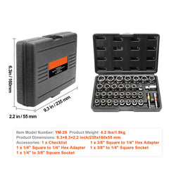 Bolt Extractor Set, 29-Piece Bolt and Nut Remover Set, 6mm to 10mm, 13/32" to 3/4", CR-MO Steel Extraction Socket Set with Storage Case, for Removing Damaged Rusted Bolts, Nuts and Screws