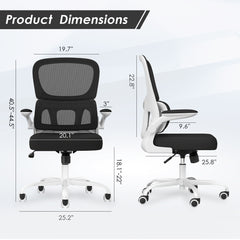 Soohow Office Chair, Mesh Ergonomic Office Chair with Lumbar Support, Comfy Computer Desk Chair with Flip Armrest Rolling Wheels for Home Study Room Office, White & Black